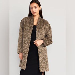 Longline Faux Fur Leopard Print Cardigan Coatigan Coat Old Navy Size L